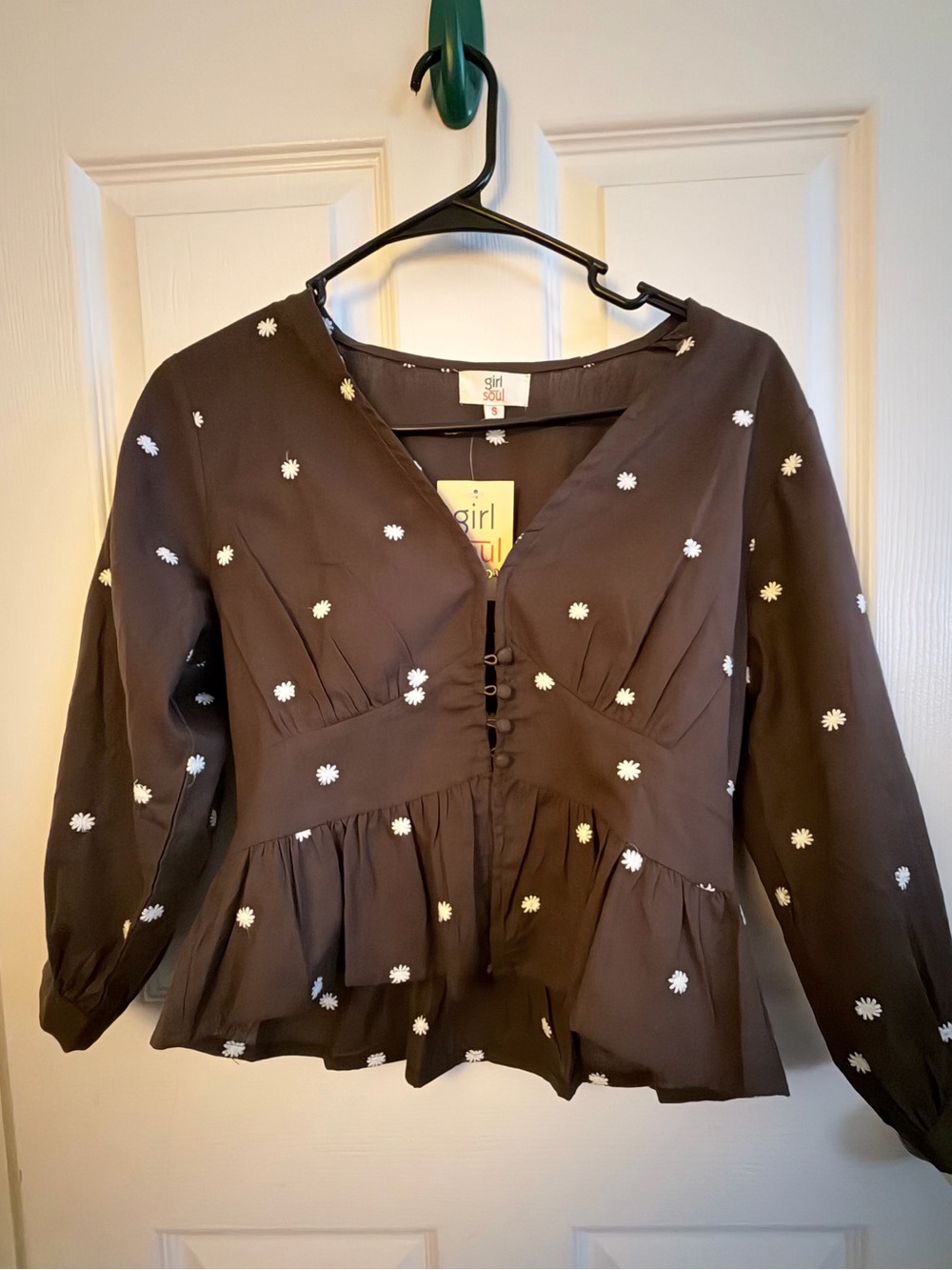 Brown Daisy-Print Peplum Blouse